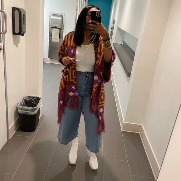 Free people Aztec Western print fringe shawl/cape - Picture 2 of 8